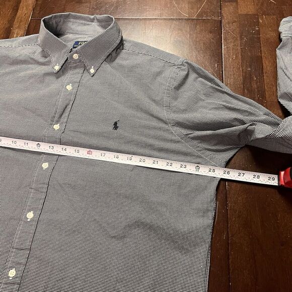 POLO RALPH LAUREN Men's Classic-Fit Gingham Stretch Poplin Shirt Size Large LOGO - Picture 5 of 9